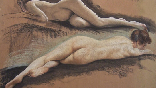 Richard Müller, Nudi di ragazze sdraiate, pastello su cartone, 1920