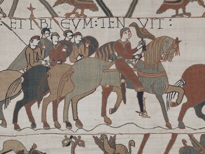 Tapiz de Bayeux. Haroldo Godwinson es escoltado como prisionero