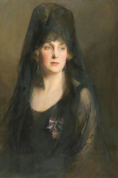 Laszlo de Lombos, Philip Alexius- Victoria Eugenia de Battenberg con mantilla 