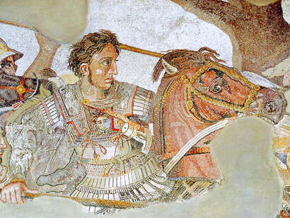 El mosaico de Alejandro Magno en la Batalla de Issus (356-323 a.C.) ubicado en el Museo Arqueológico Nacional de Nápoles, Italia