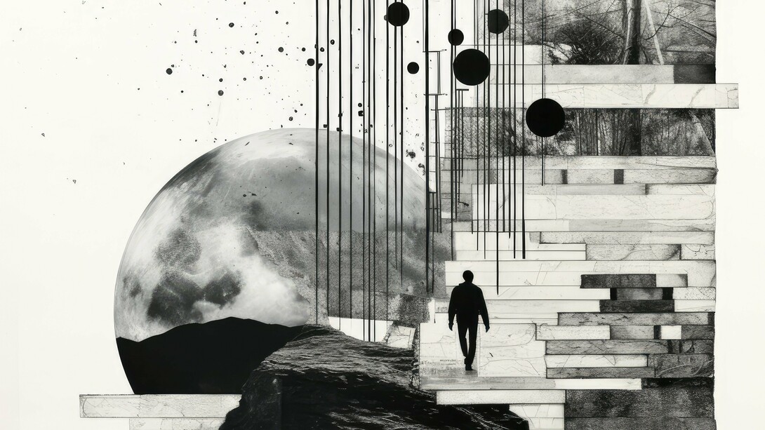 Amid the collapse of order and meaning, the solitary soul ascends in search of a higher purpose