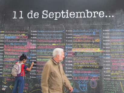 Durante los actos conmemorativos del 40 aniversario del golpe de Estado chileno (1973 - 2013) Centro Cultural Gabriela Mistral, Santiago, Chile