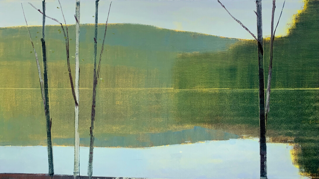 Stephen Pentak, IV.II, 2022, oil on panel, 24x40 inches. Courtesy of Kathryn Markel Fine Arts