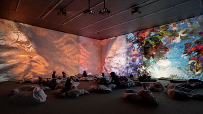Pipilotti Rist retrospective at Kunsthaus Zurich, Worry Will Vanish Horizon, 2014. Audio video installation, music by Anders Guggisberg. Installation view, Hauser & Wirth, London, 2014. Photo: Alex Delfanne, © Courtesy the artist, Hauser & Wirth and Luhring Augustine
