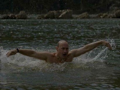 Russian President Vladimir Putin performing nautical exercises