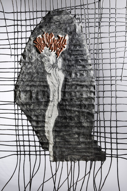 Enrico David, Prodigious Apparatus,
2015, copper, steel, resin, pigments, paper, graphite,
215 x 185 x 55 cm,
© Enrico David,
Ph. Richard Ivey,
Courtesy Michael Werner Gallery, New York and London / Collezione Maramotti, Reggio Emilia
