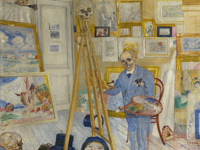 James Ensor. Skeleton Painting, c. 1896. Royal Museum of Fine Arts Antwerp, 3112 © 2014 Artists Rights Society (ARS), New York / SABAM, Brussels. Image: Royal Museum of Fine Arts Antwerp. © Lukas-Art in Flanders vzw. Photo by Hugo Maertens.