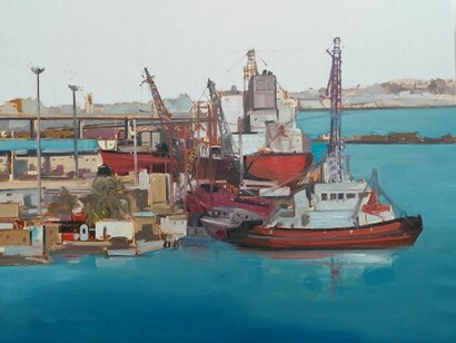 Alessandro Russo, Tunisi, Cantiere navale, olio su tela, cm 120X140