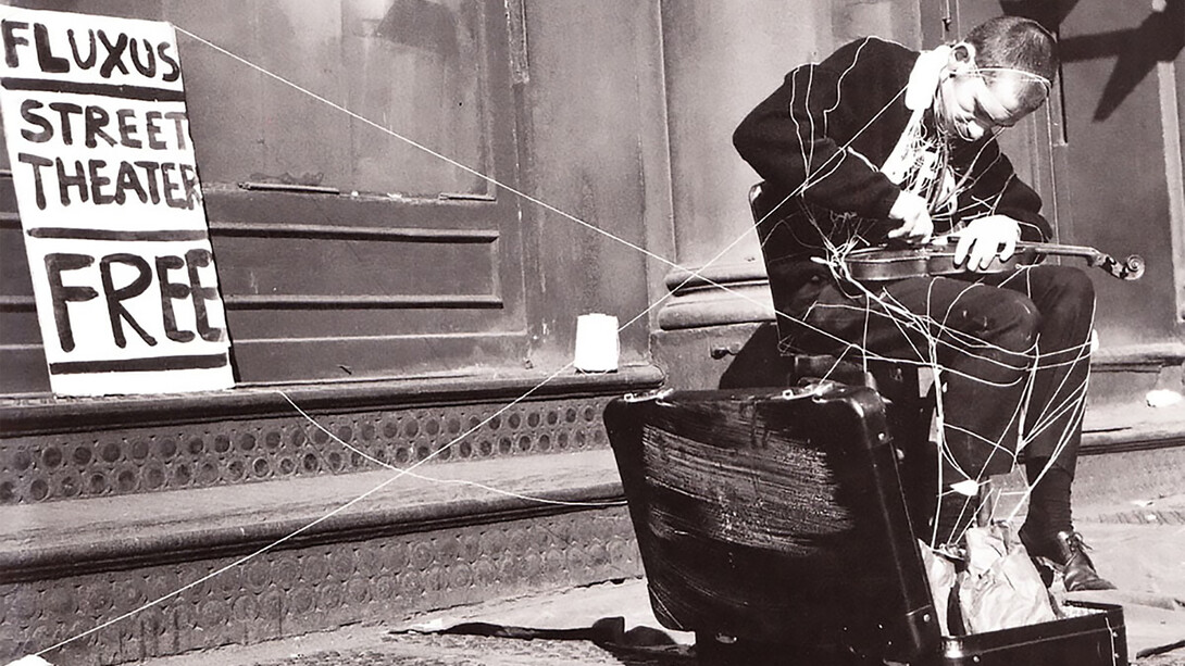 Takehisa Kosugi, Ben Vautier, George Brecht. Simultaneous performance of Anima 1, Attache de Ben, and Solo for Violin, performed during Fully Guaranteed 12 Fluxus Concerts, New York, May 23, 1964