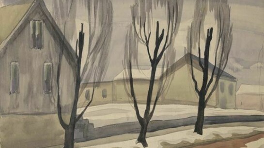 Charles Burchfield, Three Trees on the Road, c. 1917, Watercolor on paper, 14 1/8 x 16 3/4 inches. Courtesy of DC Moore Gallery, New York