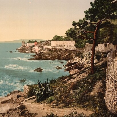 Tratto da "Vedute di architettura e altri siti in Italia nella collezione di stampe fotocromatiche", 1905. Le scogliere, Nervi, Genova, Italia