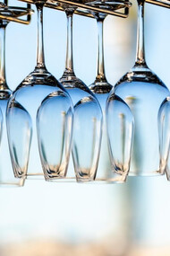 Crystal-clear wine glasses elegantly showcased