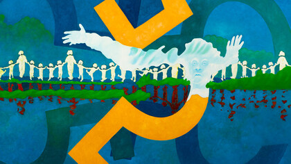 Agostino De Romanis - Il gruppo dei trenta se ne va, 2010 olio su cartone – cm. 100 x 140

