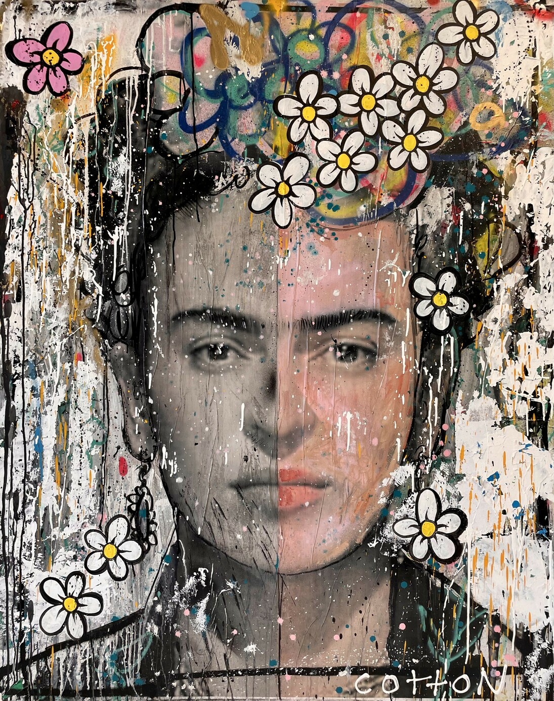 Andrew Cotton, Frida Kahlo (Broken column), mixed media on canvas, 60x48x3 in