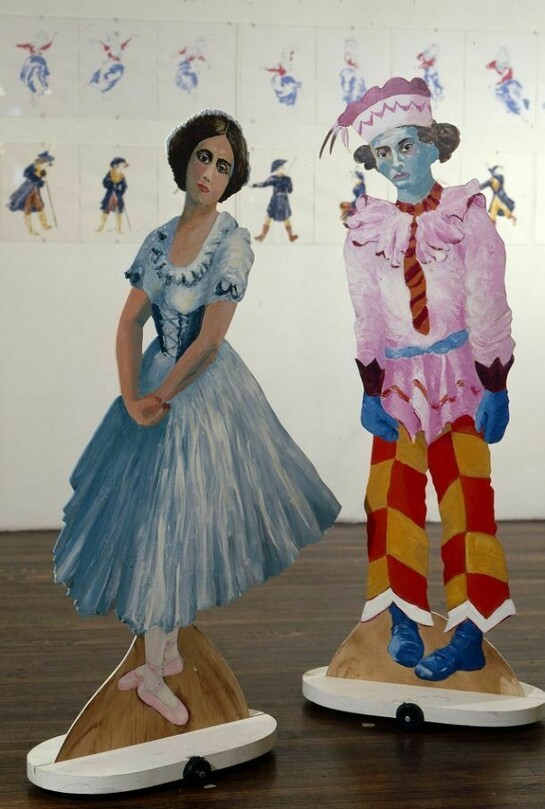 Two puppets from the performance Before the Revolution, 1979. Paint on Masonite. Courtesy the, artist and Ronald Feldman Fine Arts