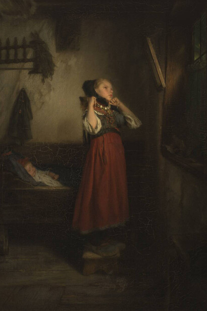 Quido Mánes, Peasant girl in front of a mirror (detail), 1872. Courtesy of Národní galerie Praha