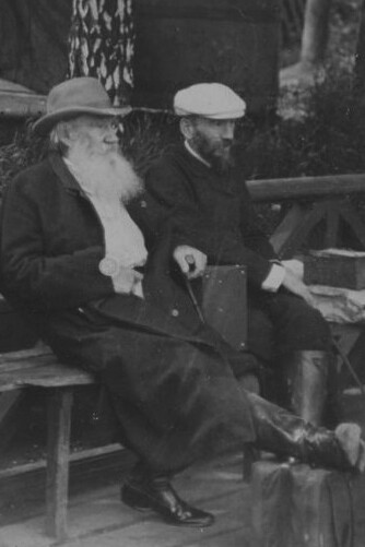 On June 8, 1909, Leo Tolstoy and his son, Lev Lvovich, were seated together on a bench at Zaseka station, Russia