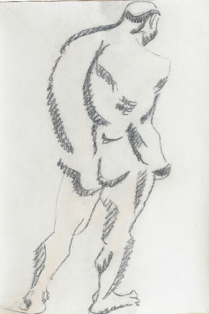 Henri Gaudier-Brzeska, Standing Male Nude, 1913, charcoal on paper,  Image courtesy of The Ingram Collection