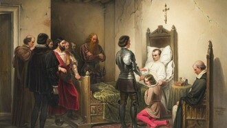 "La muerte de Nicolás Maquiavelo", Cesare Dell'Acqua, óleo sobre lienzo, 1848