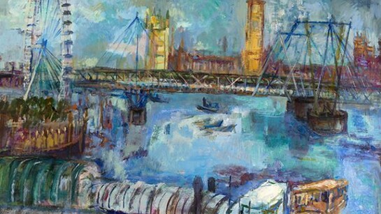 Suzanne Perlman, London, River Scenes, Thames and London Eye,	oil on board, 2012, 106.9 x 122.3