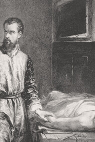 Adolphe Mouilleron; Retrato de Andrés Vesalio, litografía, c. 1850 (detalle)