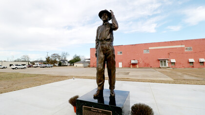 A statue of Emmett Till that was unveiled on October 21, 2022, in Greenwood, Mississippi, USA 