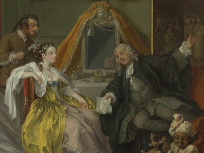 The Toilette by William Hogarth is an oil painting on canvas, measuring 69.9 x 90.8 cm