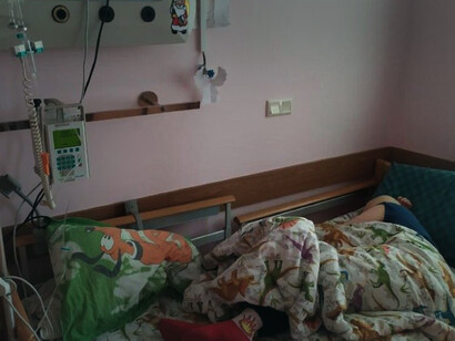 A patient awaiting treatment in a Ukrainian hospital