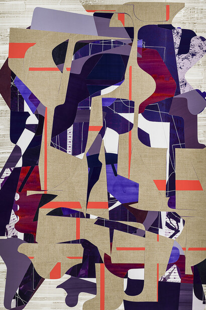 Aaron Wexler, Cautionary Configuration, 2020,
Paint, painted paper, print material and linen, collaged/adhered to panel,
72 x 56 inches