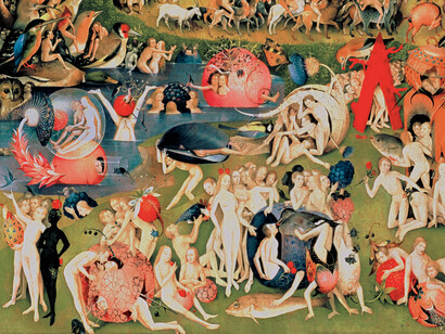 Jérôme Bosch. Le Jardin des délices, 1500-1505. Triptyque, huile sur panneau, 220 × 389 cm. Museo Nacional del Prado, Madrid : Détail du Jardin des délices