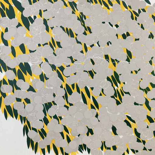 Donald Sultan, Cement mimosas with string Dec 12 2023 (detail), 2023. Courtesy of McClain Gallery 