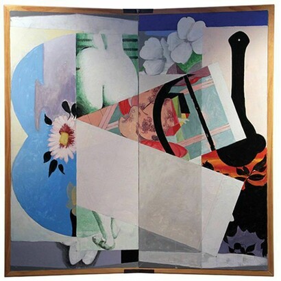 Japanese Screen, Acrylic on Folding Screeen, 48" x 48", December 2011