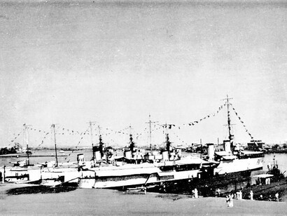 La nave Pantera (PA) della Regia Marina, cacciatorpediniere classe Leone, ormeggiata a Massaua, Eritrea 