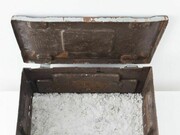 Peter Matthews, The Invisible Made Visible (2013); salt from the Atlantic and Pacific Ocean and steel box. Length 46x28x26cm