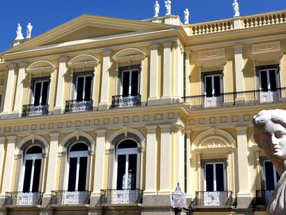 Fachada do Museu Nacional, no bairro do São Cristóvão, Rio de Janeiro, Brasil, que pegou fogo em 2018 e foi revitalizada em 2022