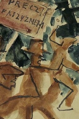 "Manifestación antifascista", Stanisław Osostowicz, acuarela sobre papel, 1932