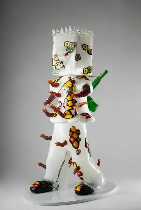 Hew Locke, Mummy's Little Soldier, 2013, Glass and Metal Chain, 90 x 35 x30 cm, Courtesy Hales Gallery and the Artist