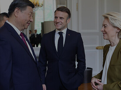 General Secretary of the Communist Party of China Xi Jinping meeting with President of France Emmanuel Macron and President of the European Commission Ursula von der Leyen, during Xi's visit to France
