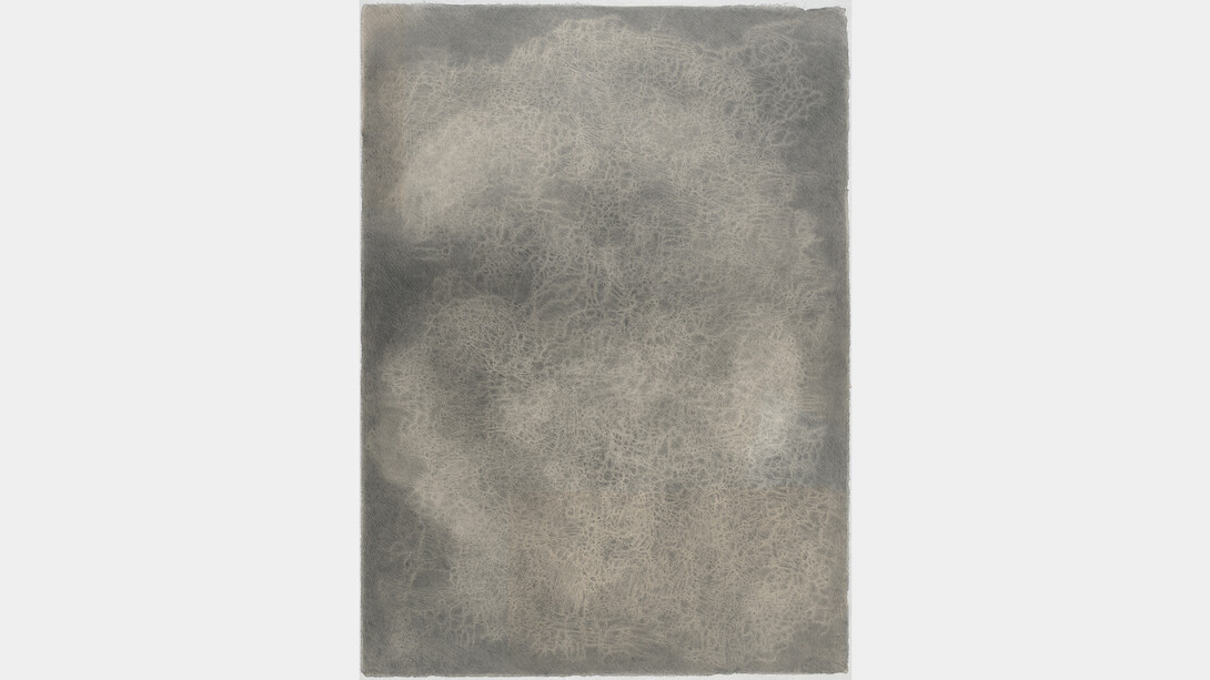 James Nelson, Untitled (detail), 2022, graphite on Gampi paper lined with Kozo paper, 29 1/2 x 21 1/2 inches. Courtesy of the artist and McKenzie Fine Art