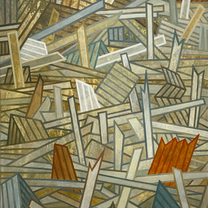 Willful Catastrophe,  acrylic, newspaper on canvas,  Mark Weighton, 2025