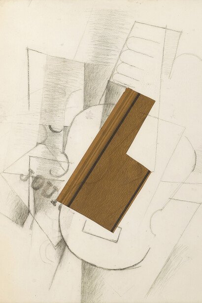 Guitar (La Guitare), 1912, Charcoal, wood print paper glued on paper, 70,2 x 60,7 cm, Private collection, Georges Braque © VEGAP, Bilbao, 2014, Photo © Leiris SAS Paris