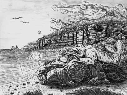 Alessandro Russo, Bue Marino, acquerello per il libro "Mostri! Animali leggendari d'Italia" 