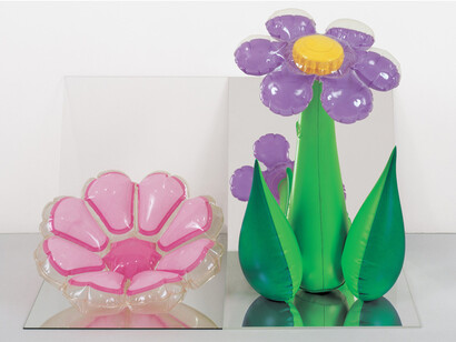 Jeff Koons, Inflatable Flowers (Short Pink, Tall Purple), 1979. Vinyl, mirrors, and acrylic; 16 × 25 × 18 in. (40.6 × 63.5 × 45.7 cm). Collection of Norman and Norah Stone. © Jeff Koons