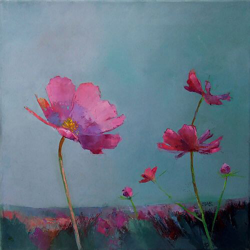 Sarah Simpson, Poppies in Bloom I, oil on canvas 