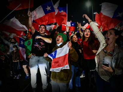 Supporters of the Chilean right-wing celebrate the victory of the votes for the Constitutional Council
