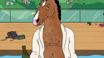 BoJack Horseman (Will Arnett) drinking alone in his Hollywood mansion 
