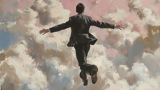 A man walking alone through the clouds symbolizes the essence of American individualism