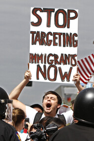 Protesting Arizona's hard-line stance against illegal immigrants in Phoenix, 2010. (Don Bartletti/LA Times/MCT)