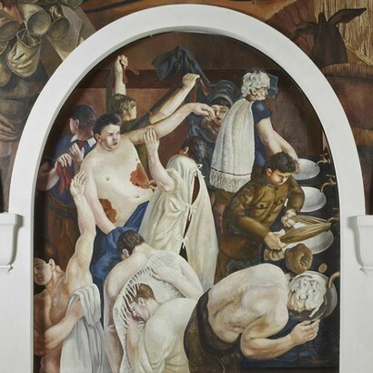Stanley Spencer, Ablutions, North wall at Sandham Memorial Chapel, Burghclere, Hampshire, 1927-1932, (213.5 x 185.5cm) © the estate of Stanley Spencer 2013. All rights reserved DACs. National Trust Images/John Hammond