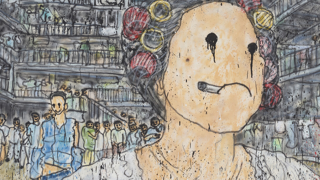Untitled (inspired by Stephen Chow), 2019 Acrylic paint, aerosol on canvas 100x140cm|393/8 x551/8 in
Courtesy MADSAKI/Kaikai Kiki Co., Ltd.
